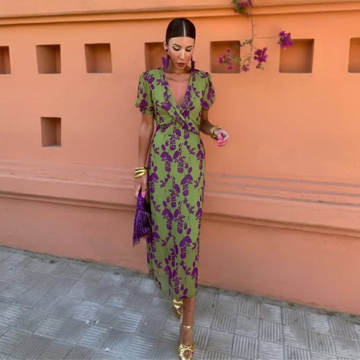 Ernestina™ | Vestito Lungo Floreale Verde