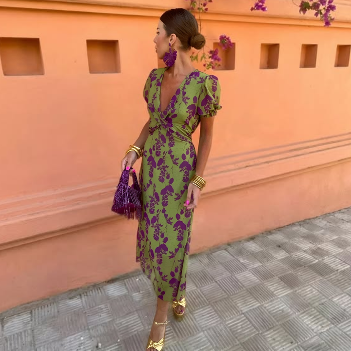 Ernestina™ | Vestito Lungo Floreale Verde