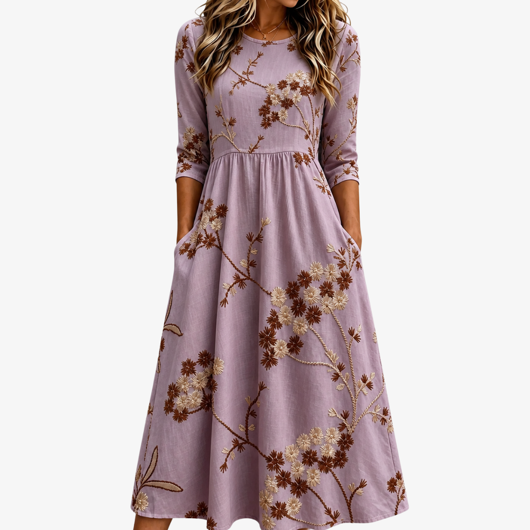Victoria | Abito Midi con Tasche a Fiori Heather Meadow