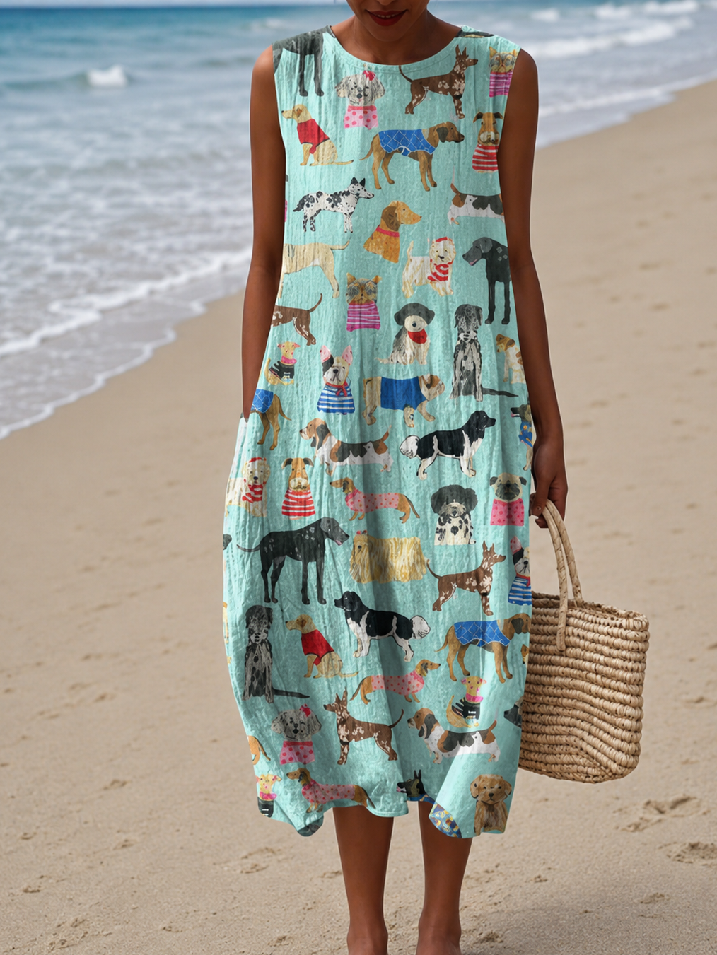 Lily - Abito Midi Casual Stampato Senza Maniche da Donna