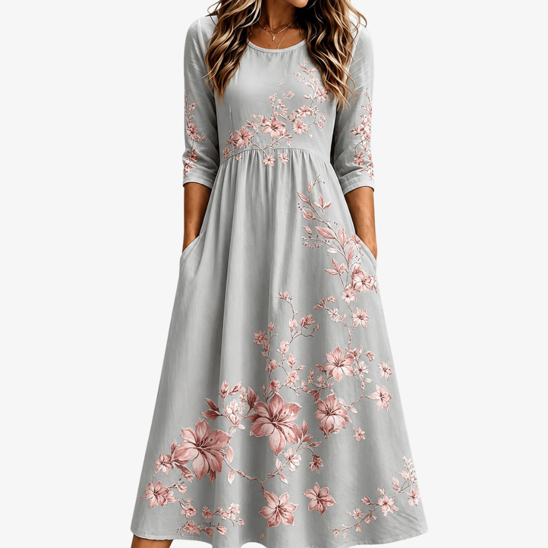 Racquel | Abito Midi Silver Blossom Retreat