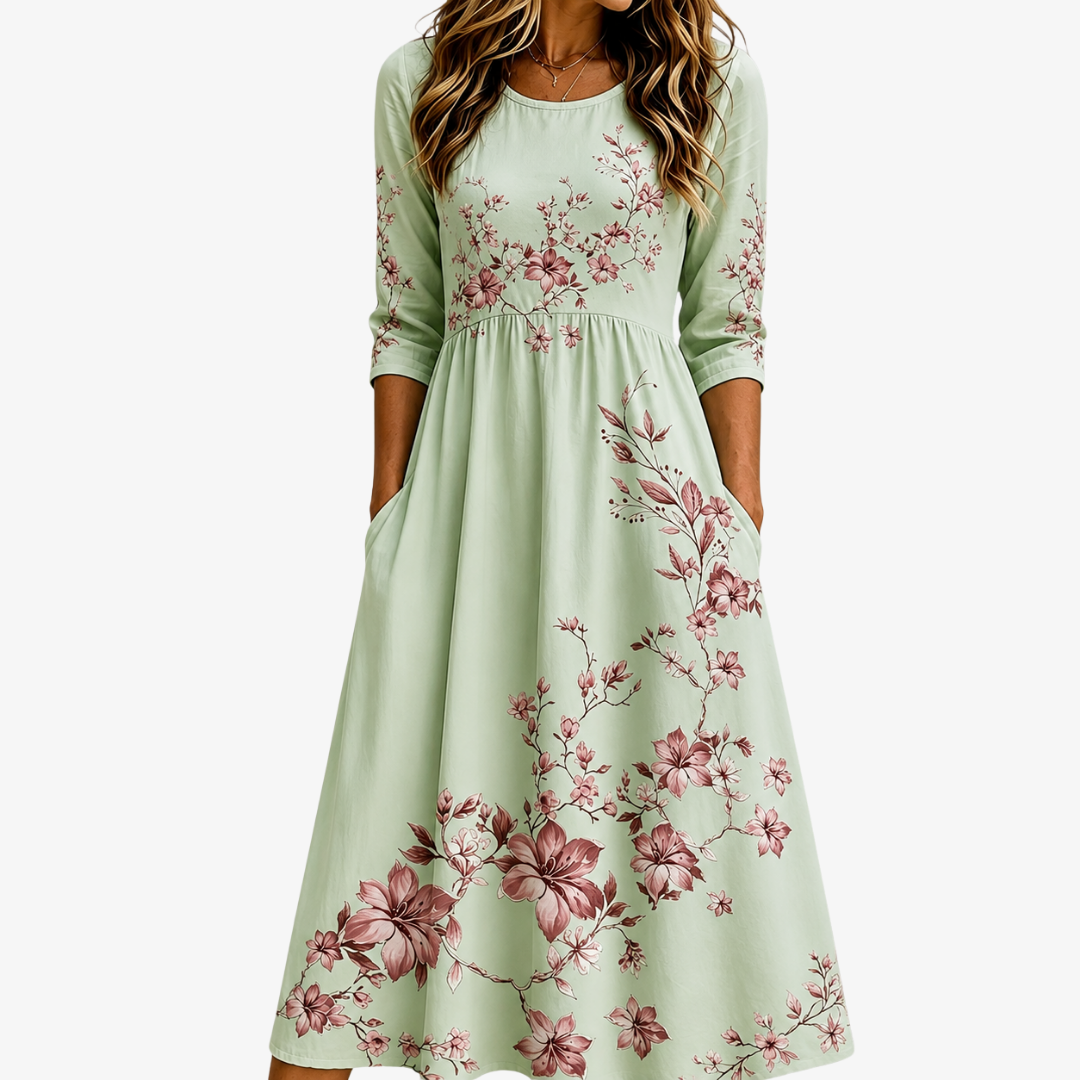 Norma | Abito Midi con Tasche Sage Blossom Grace