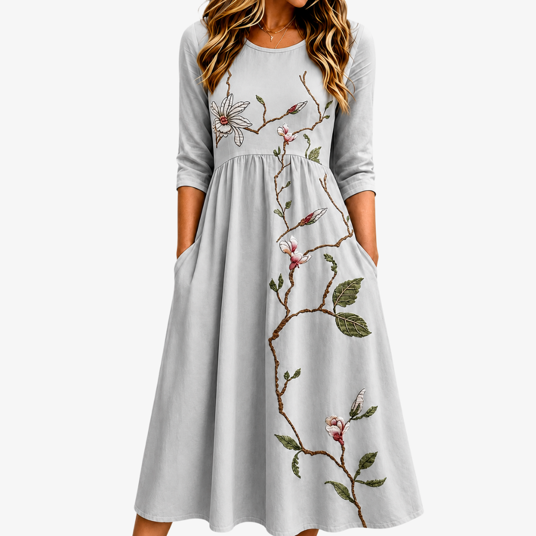 Nicole | Abito Midi Pocket Silver Meadow Blossom