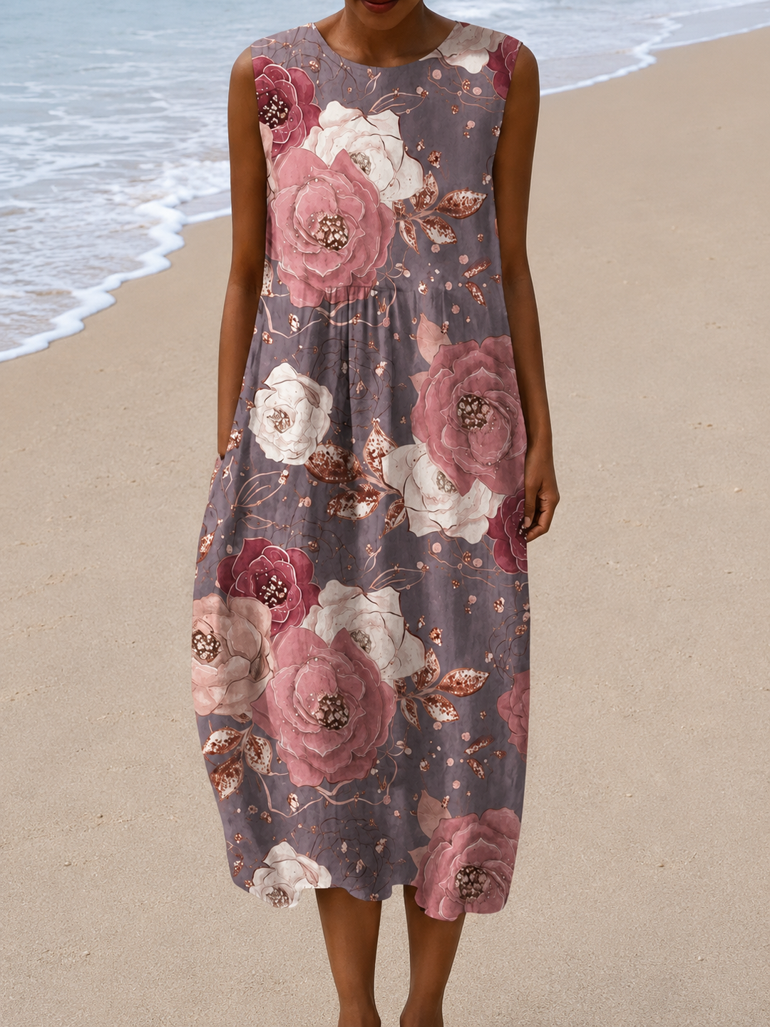 Victoria - Vestito Midi Senza Maniche con Vestibilità Relaxed per Donna