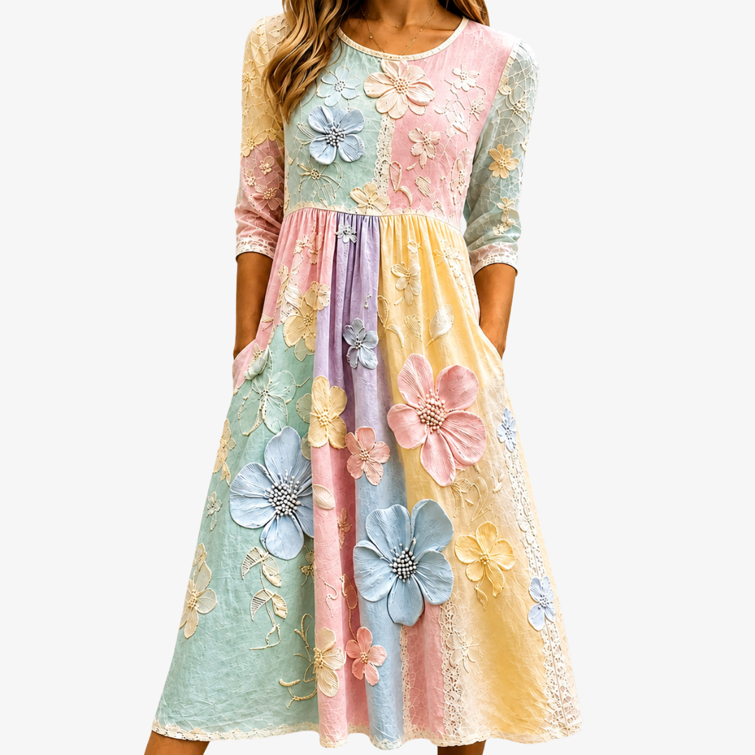 Elena | Abito Midi Pocket Garden Bloom Pastel