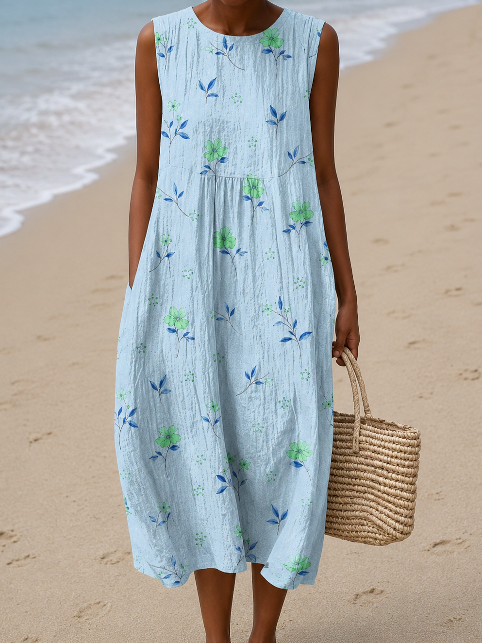 Brianna - Abito Midi Casual Stampato Senza Maniche per Donna