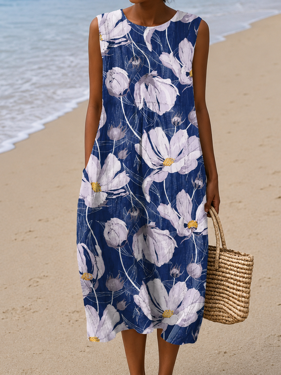 Alice | Abito midi da spiaggia senza maniche stampato per donna