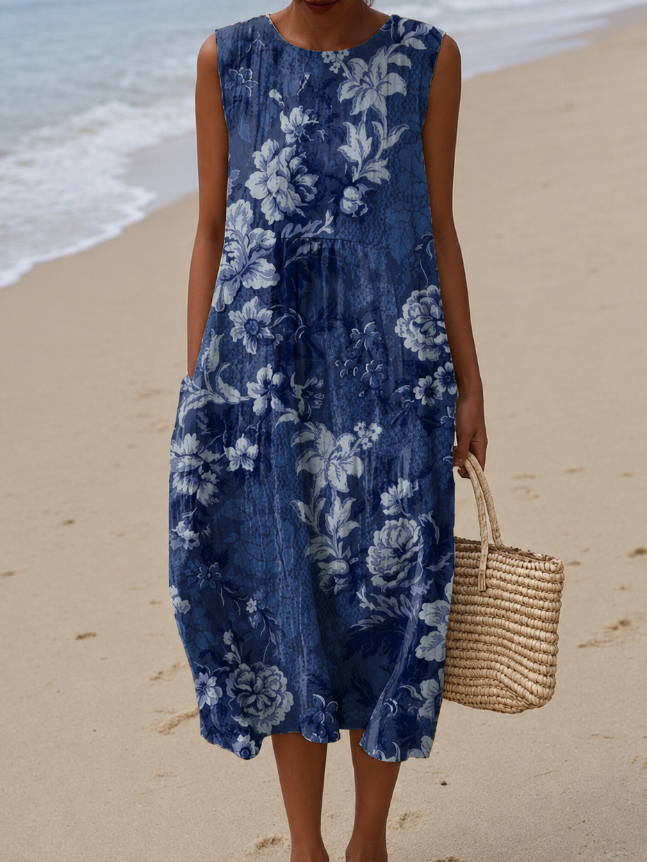 Sadie | Abito Midi da Spiaggia Stampato Senza Maniche per Donna