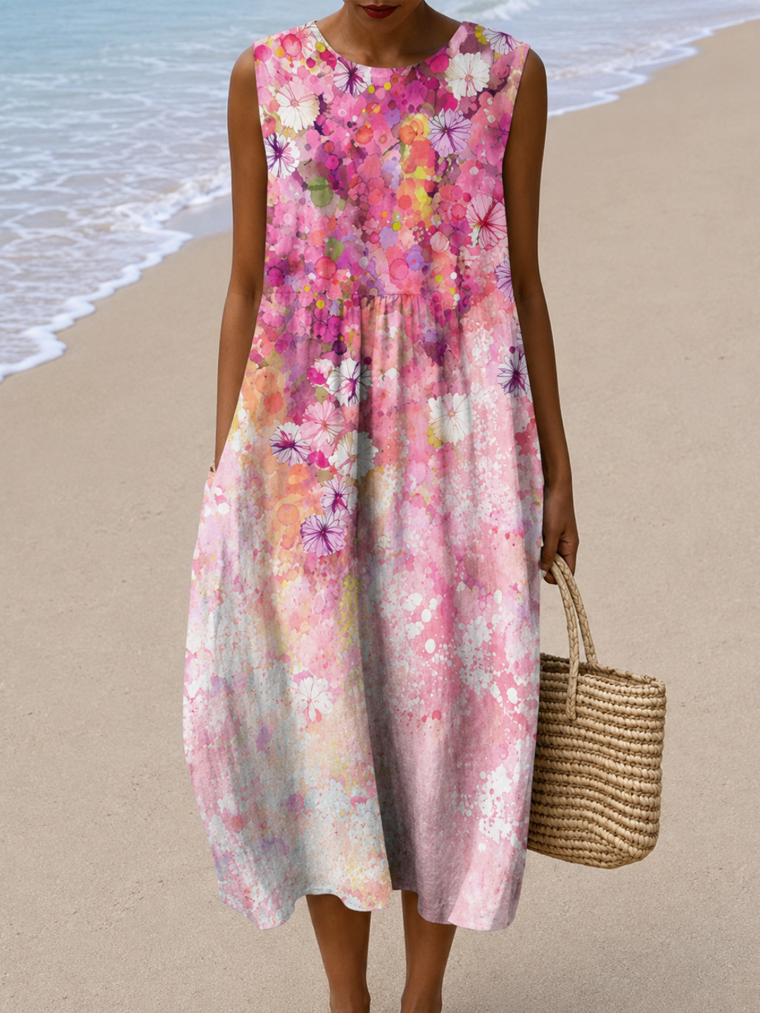 Alice - Abito Midi Senza Maniche in Stile Relaxed Fit