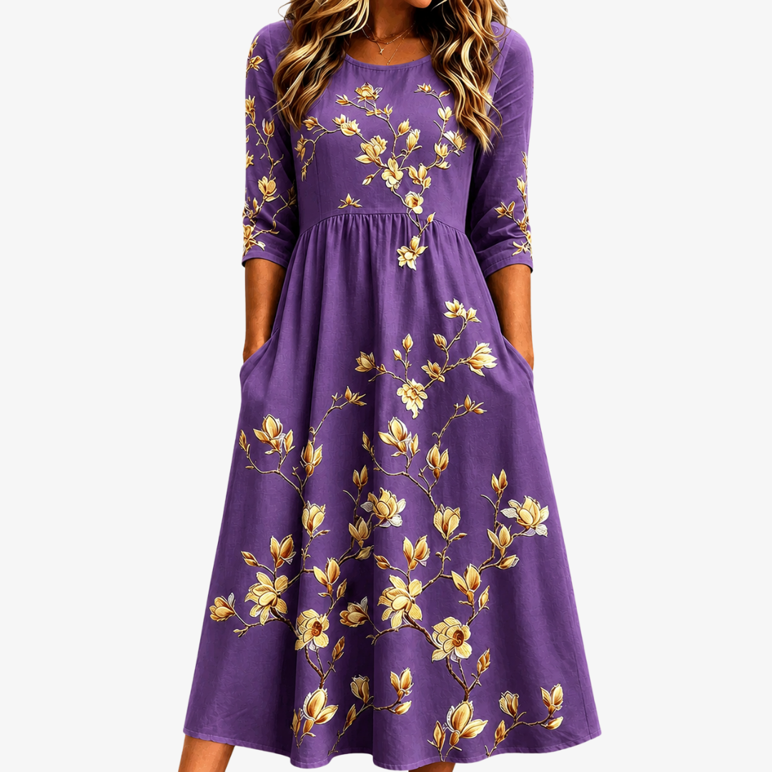 Estella | Abito Midi Pocket Golden Magnolia Charm