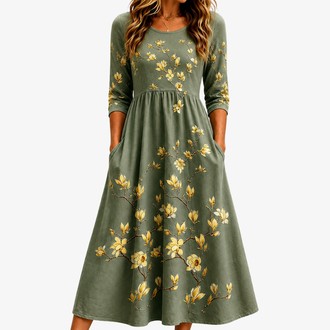 Victoria | Abito Midi con Tasche Grace in Fiore Salvia