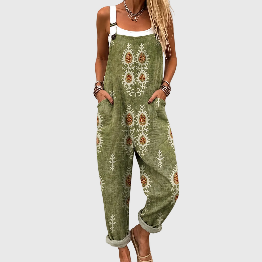 Salopette Verde Oliva in Stile Boho Rilassato