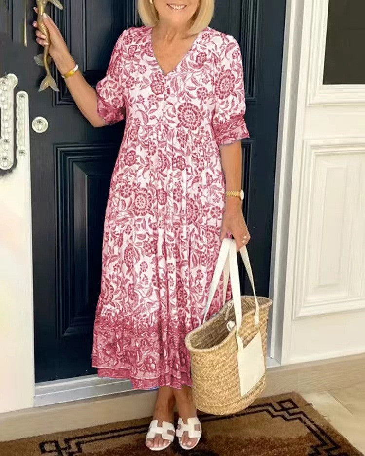Keisha - Abito Floreale con Scollatura a V Elegante