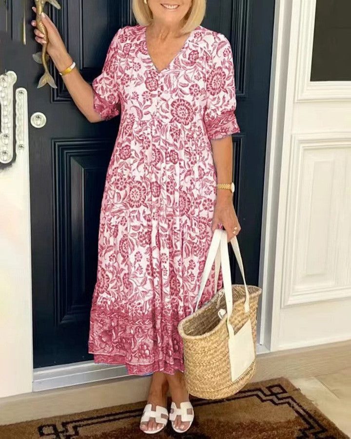 Keisha - Abito Floreale con Scollatura a V Elegante
