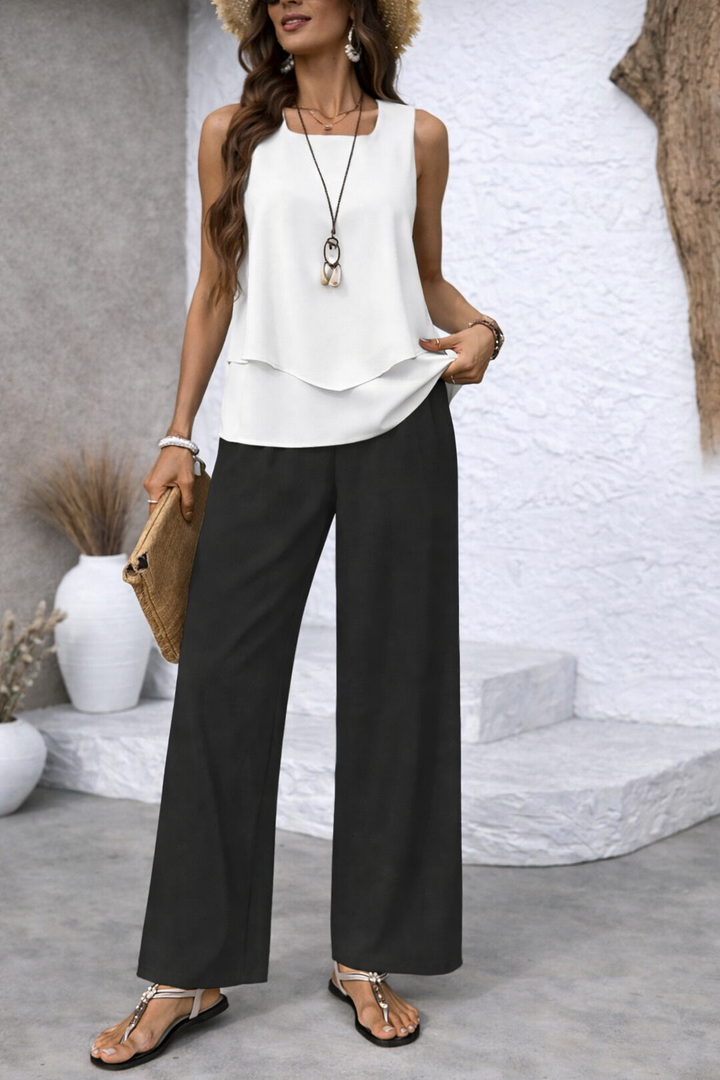 Gregoria™ | Completo Bicolore Blusa Bianca e Pantaloni Neri