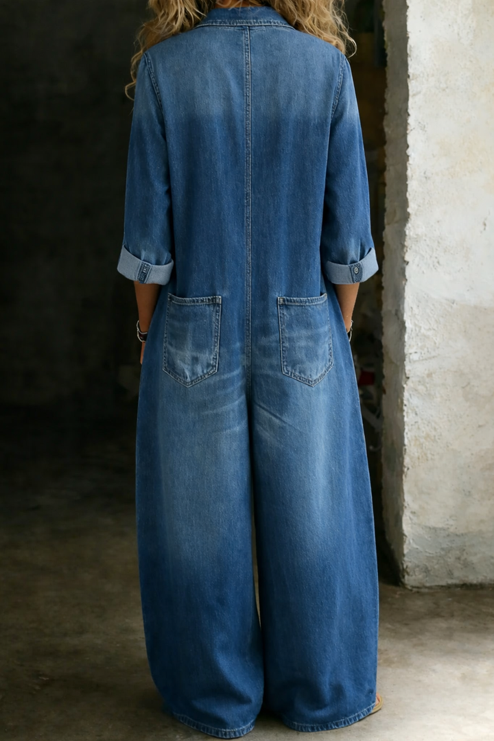 Tránsito™ | Tuta in denim lunga con bottoni e cintura