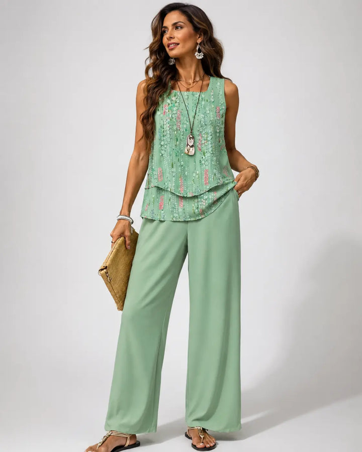 Maravillas™ | Completo Verde Menta Top a Strati e Pantaloni