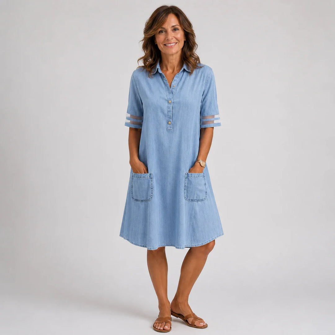 Sagrario™ | Vestito in denim con maniche e bottoni frontali