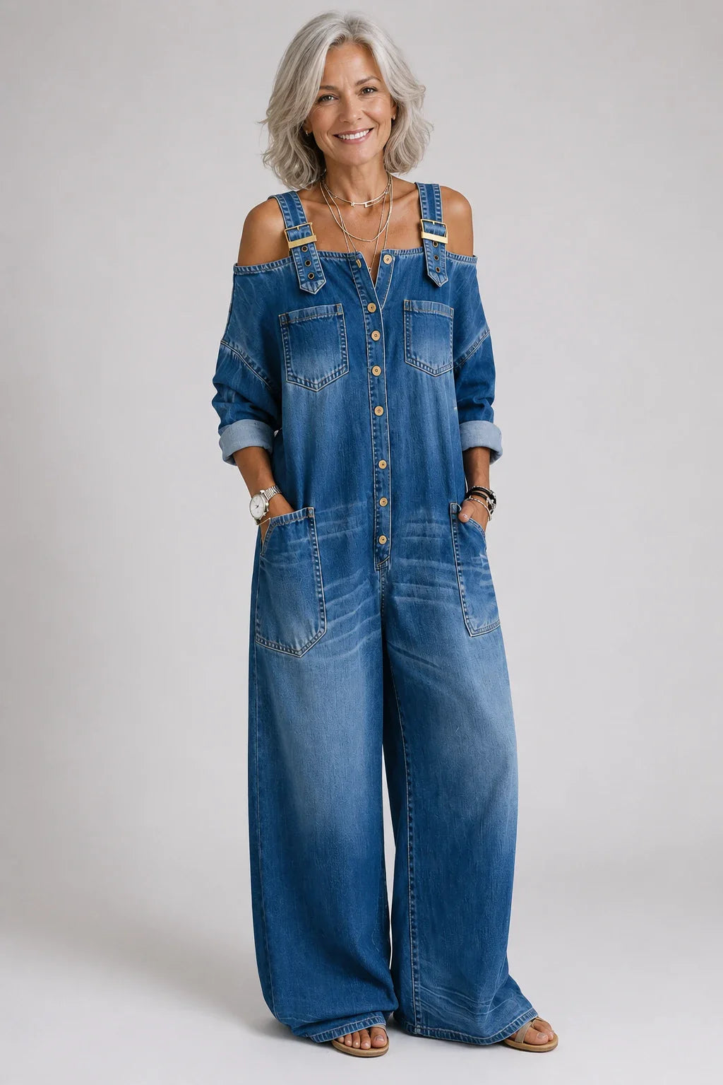 Nicolasa™ | Vestito maxi in denim con spalle scoperte