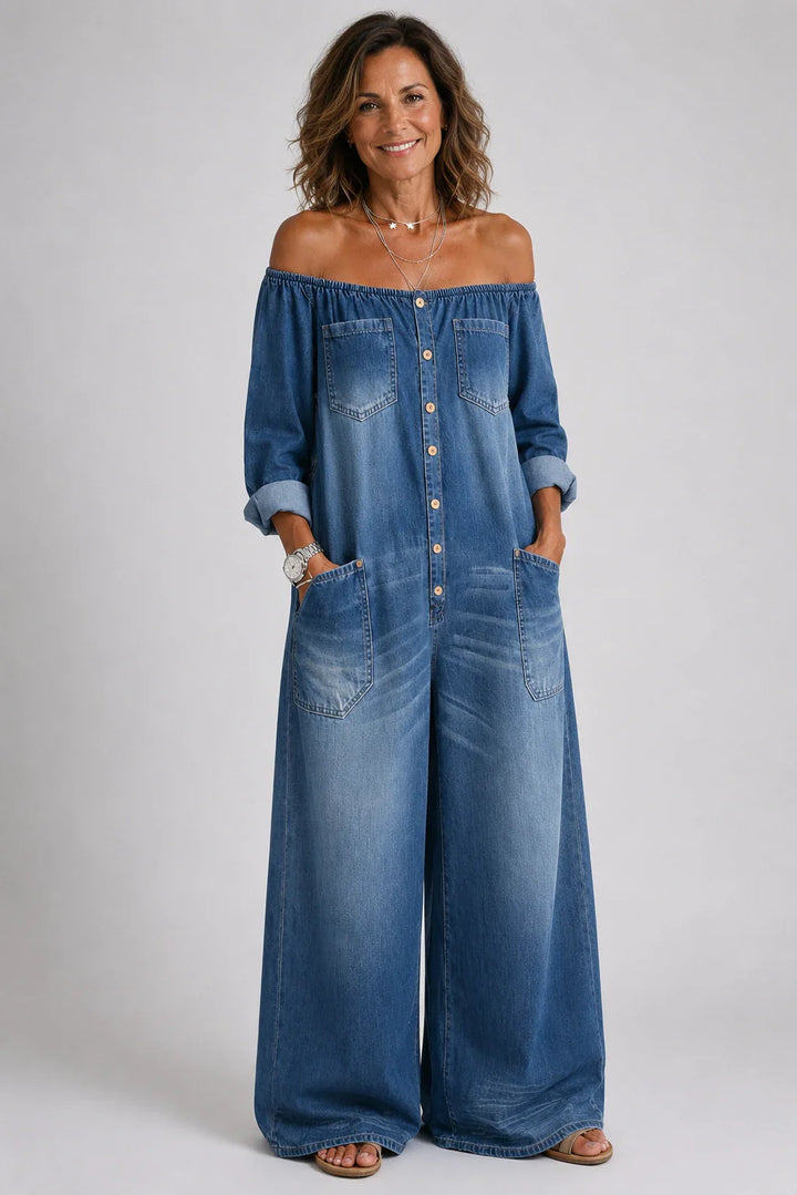 Sabina™ | Mono in denim off-shoulder a maniche lunghe