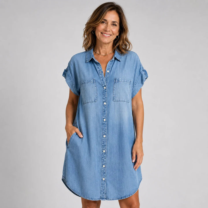 Venancia™ | Vestito chemise corto a maniche corte con bottoni