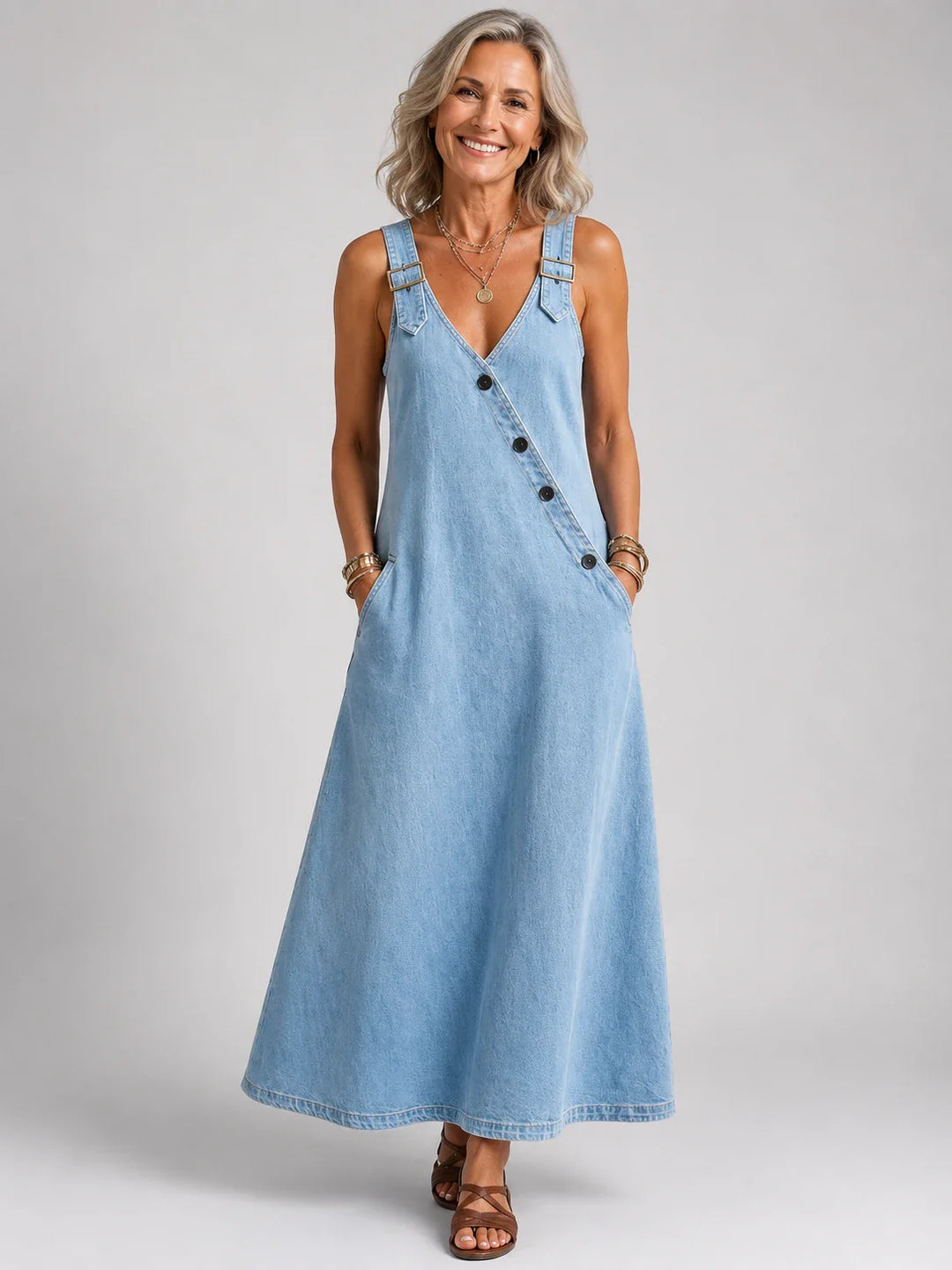 Zenaida™ | Salopette maxi in denim con spalline incrociate sulla schiena
