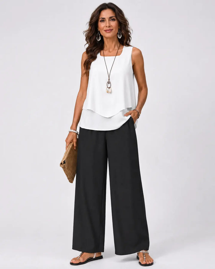 Gregoria™ | Completo Bicolore Blusa Bianca e Pantaloni Neri