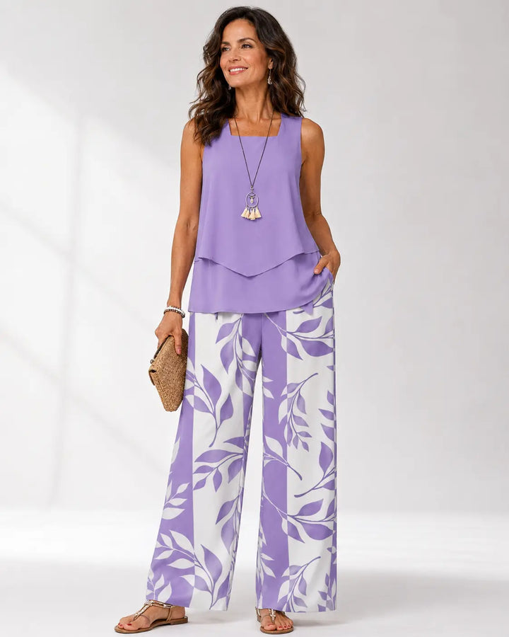 Justa™ | Completo Lila Blusa e Pantalone Botanico