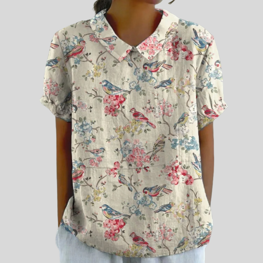 Clémence | Blusa Stampata Uccelli & Fiori