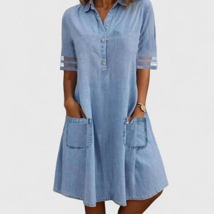 Sagrario™ | Vestito in denim con maniche e bottoni frontali