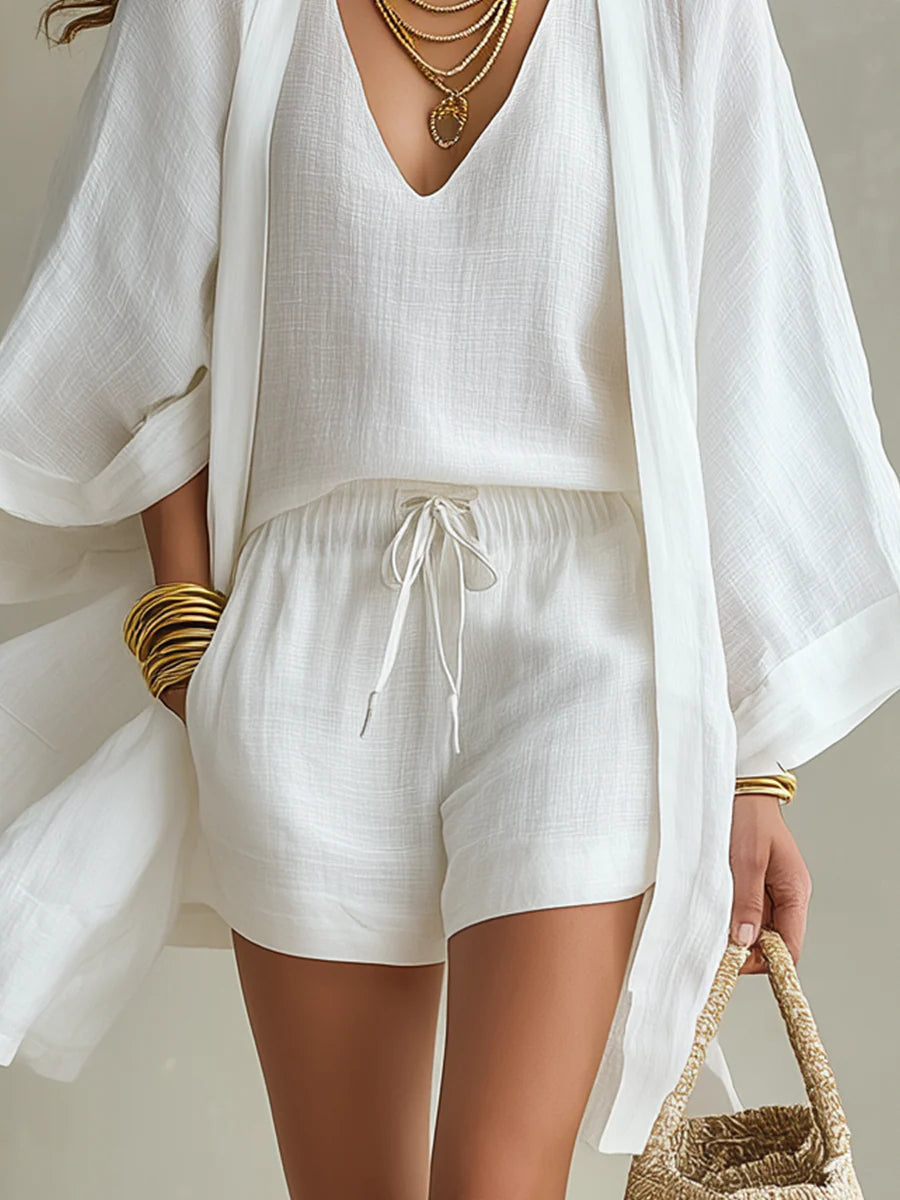 Elizabeth | CONJUNTO CARDIGAN BIANCO LARGO - 3 PEZZI