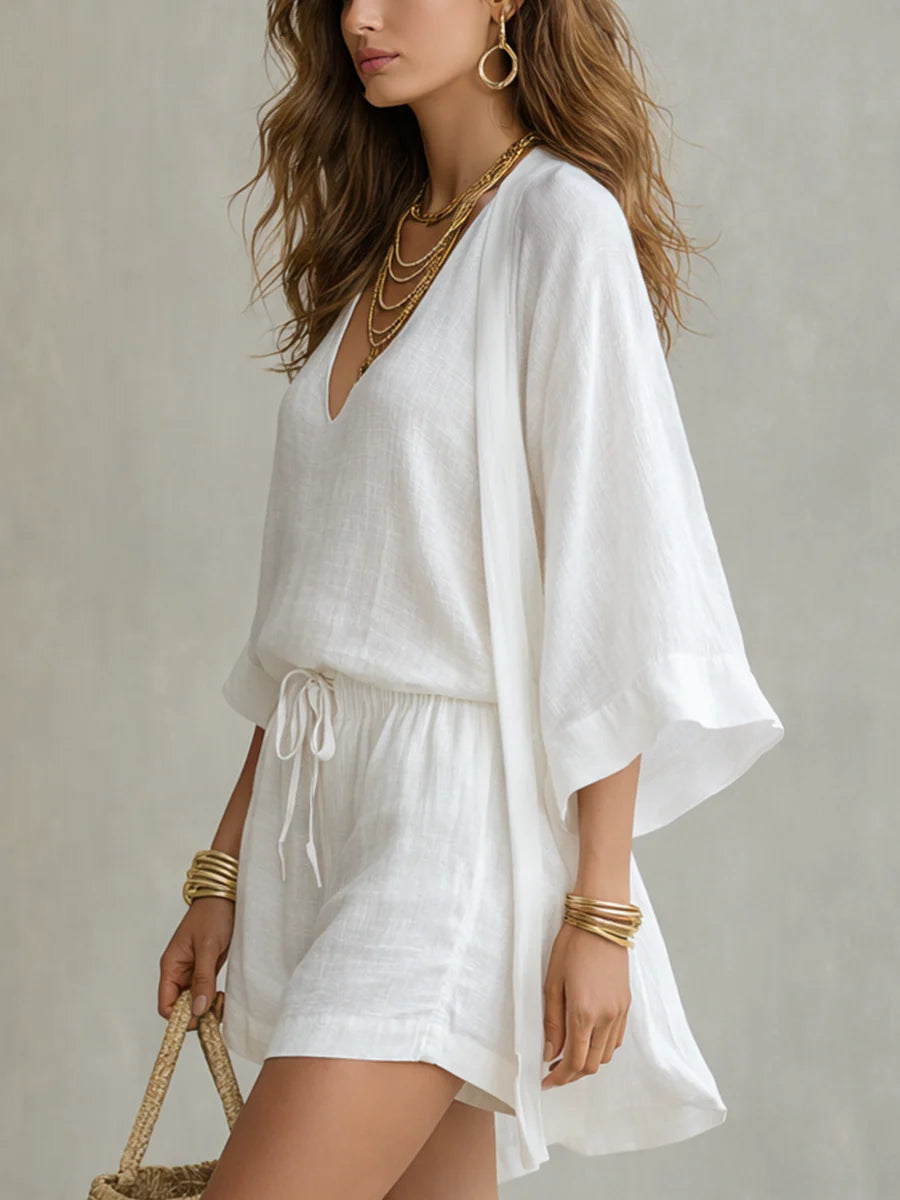 Elizabeth | CONJUNTO CARDIGAN BIANCO LARGO - 3 PEZZI