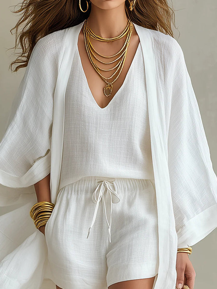 Elizabeth | CONJUNTO CARDIGAN BIANCO LARGO - 3 PEZZI