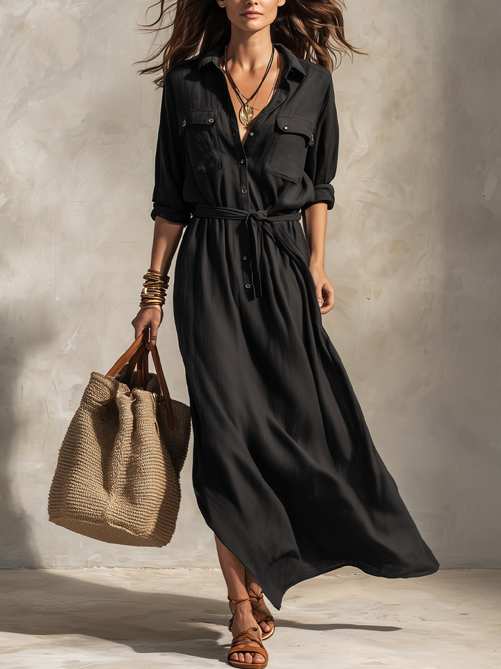 Leonora | Abito maxi raffinato con cintura