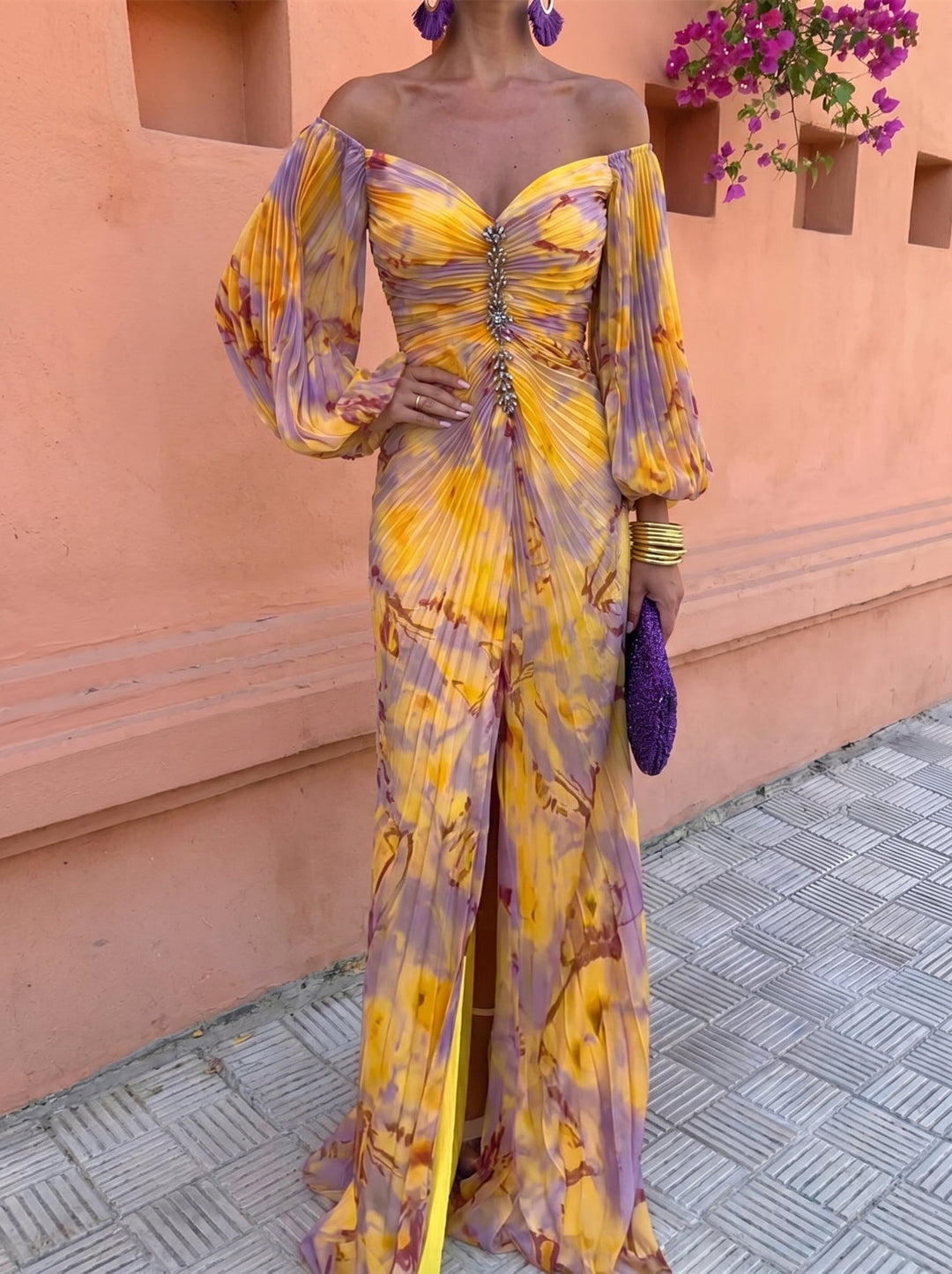 Gregoria™ | Vestito Lungo Floreale con Scollatura Pronunciata