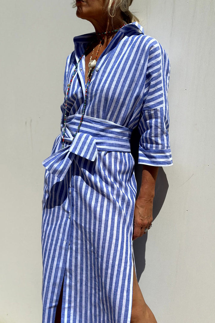 Sophia - Abito Camicia a Righe Senza Tempo con Elegante Comfort