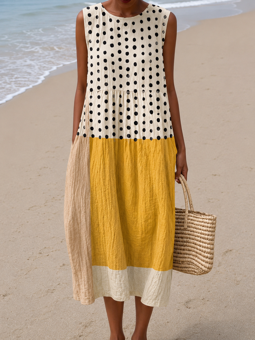 Leah - Abito Midi Colorblock a Pois