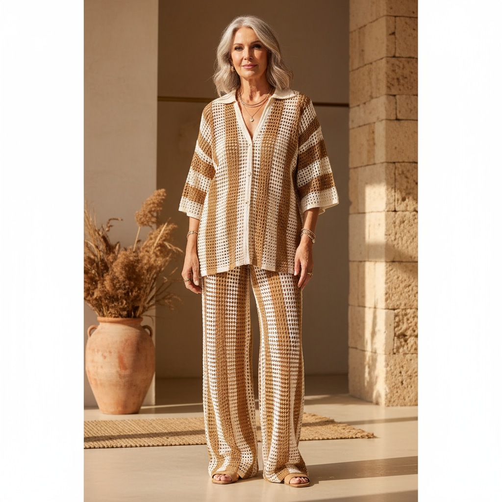 Zenaida™ | Set Crochet Strisce Kimono e Pantalone