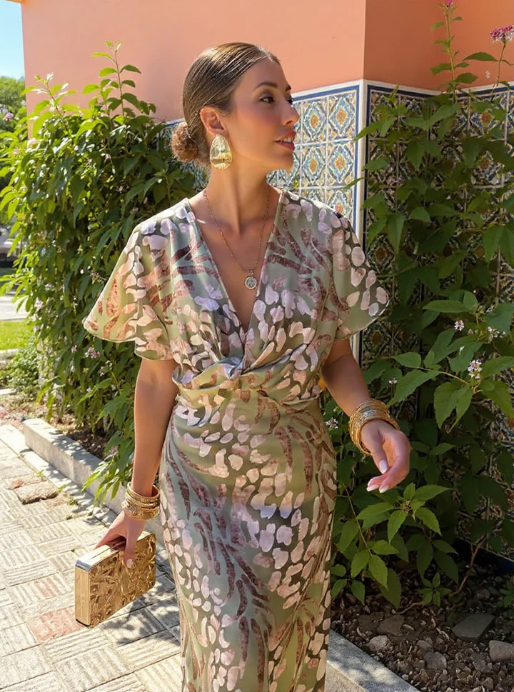 Higinia™ | Vestito Midi Stampato Toni Rame