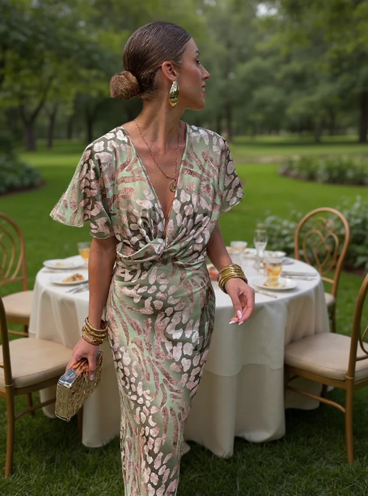 Higinia™ | Vestito Midi Stampato Toni Rame