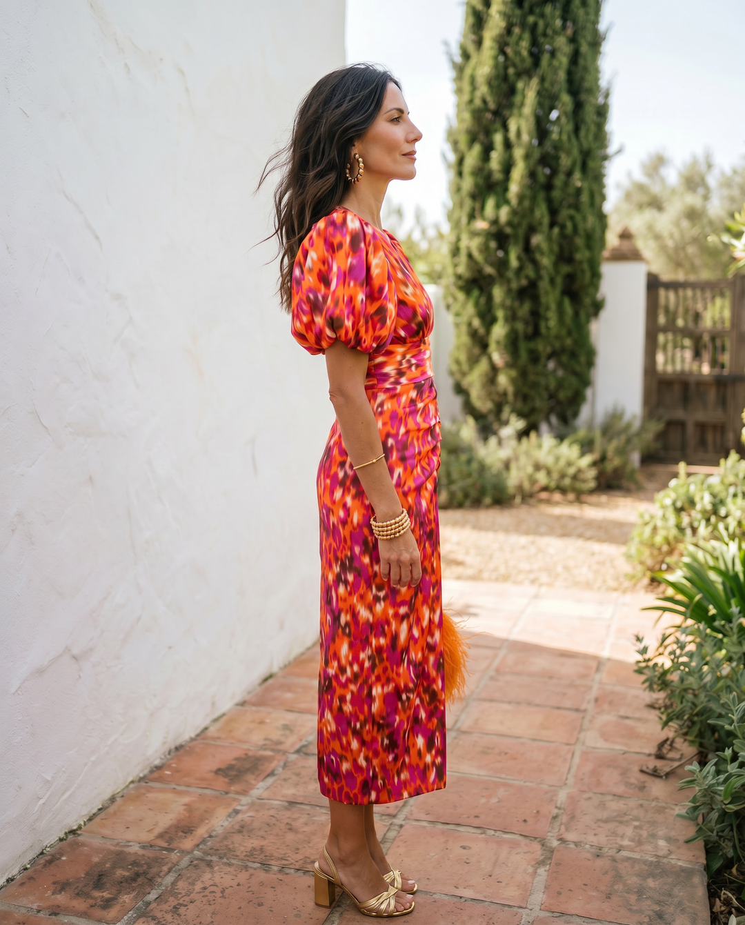 Carla™ | Vestito Midi Floreale con Maniche Sbuffo