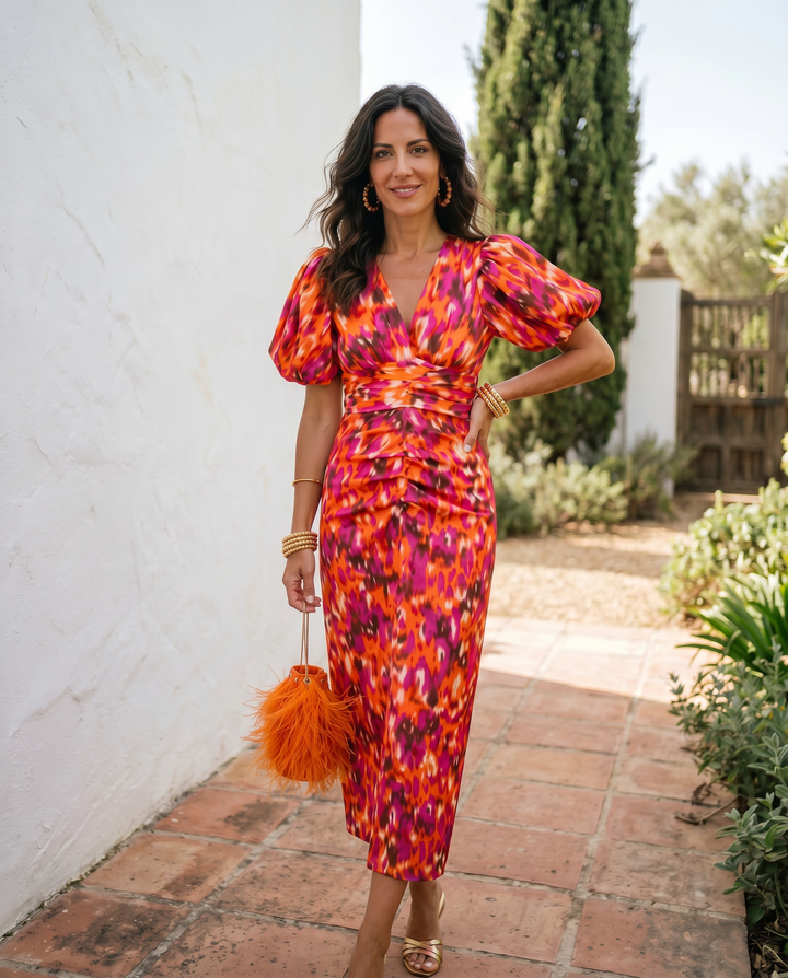 Carla™ | Vestito Midi Floreale con Maniche Sbuffo