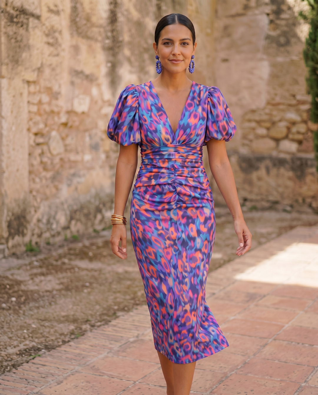Carla™ | Vestito Midi Floreale con Maniche Sbuffo