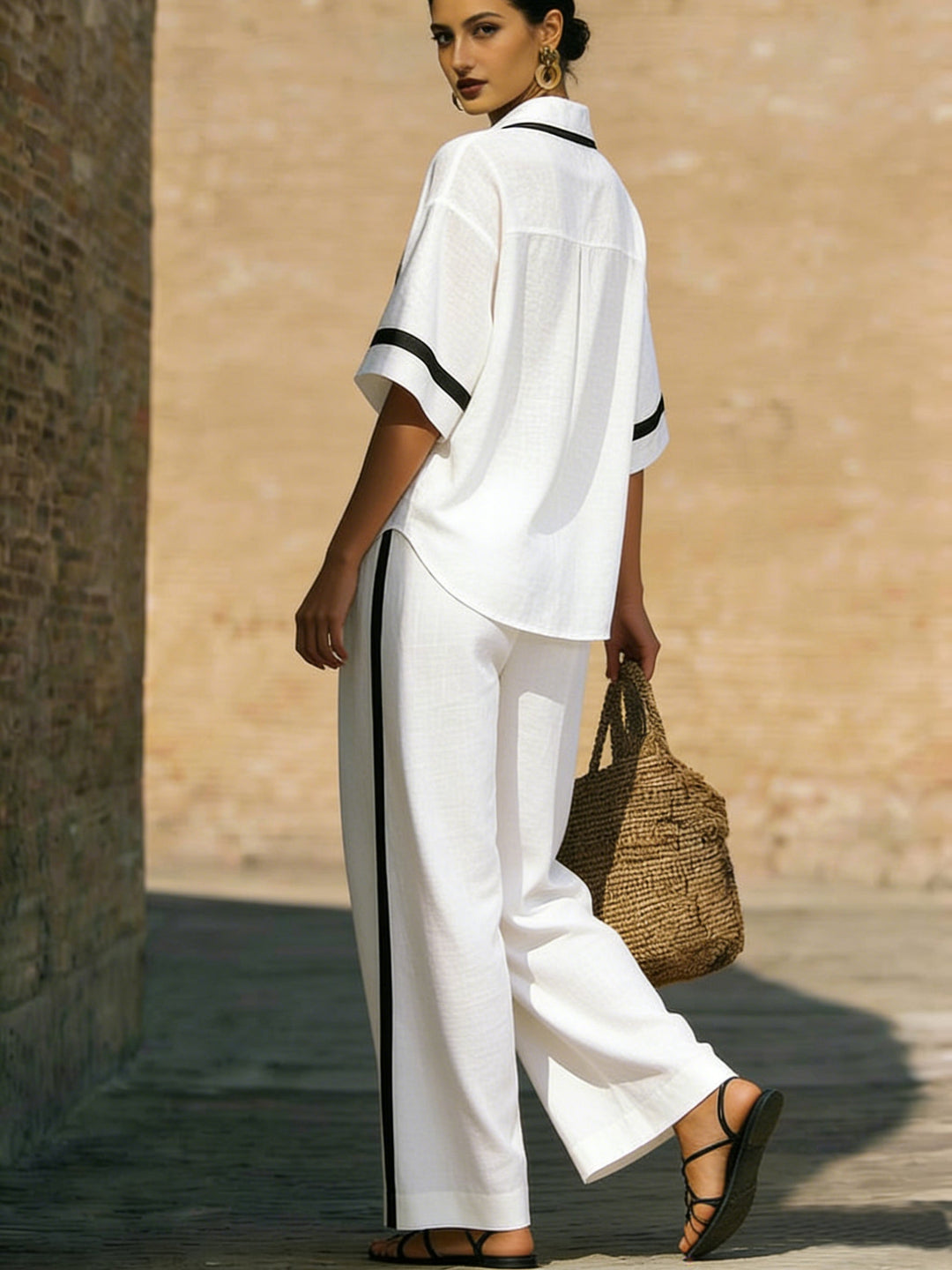 TEVA ™ | SET DI CAMICIA E PANTALONI LARGHI IN LINO E COTONE