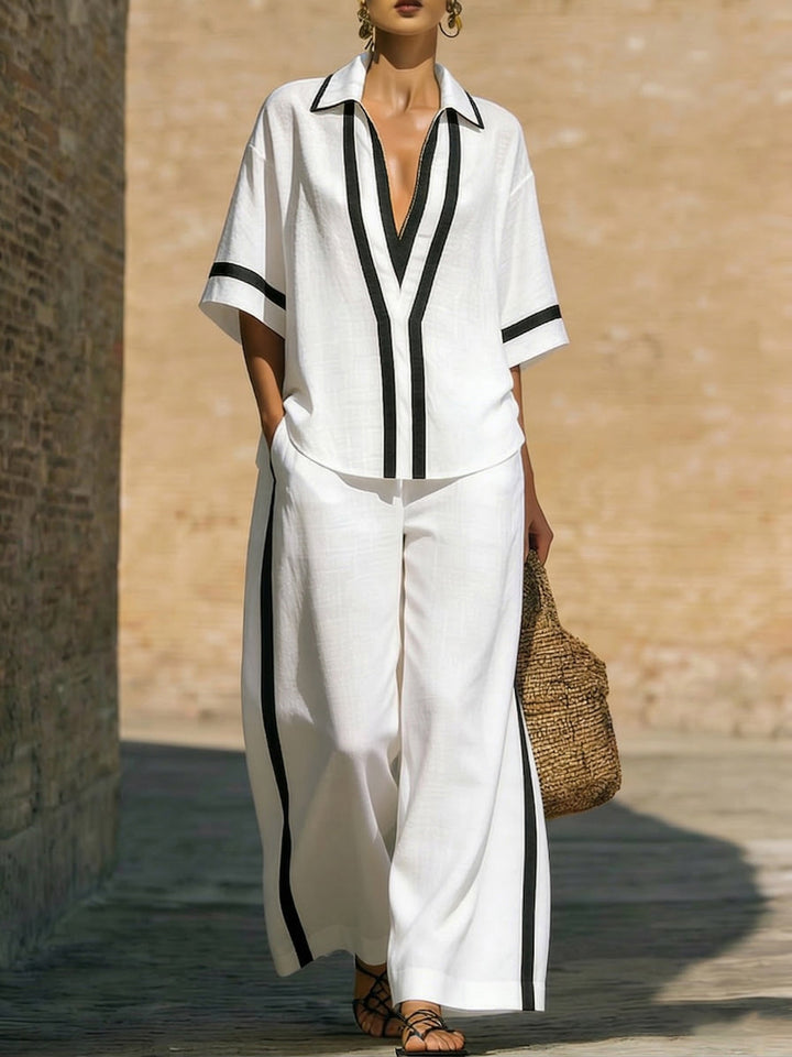 TEVA ™ | SET DI CAMICIA E PANTALONI LARGHI IN LINO E COTONE